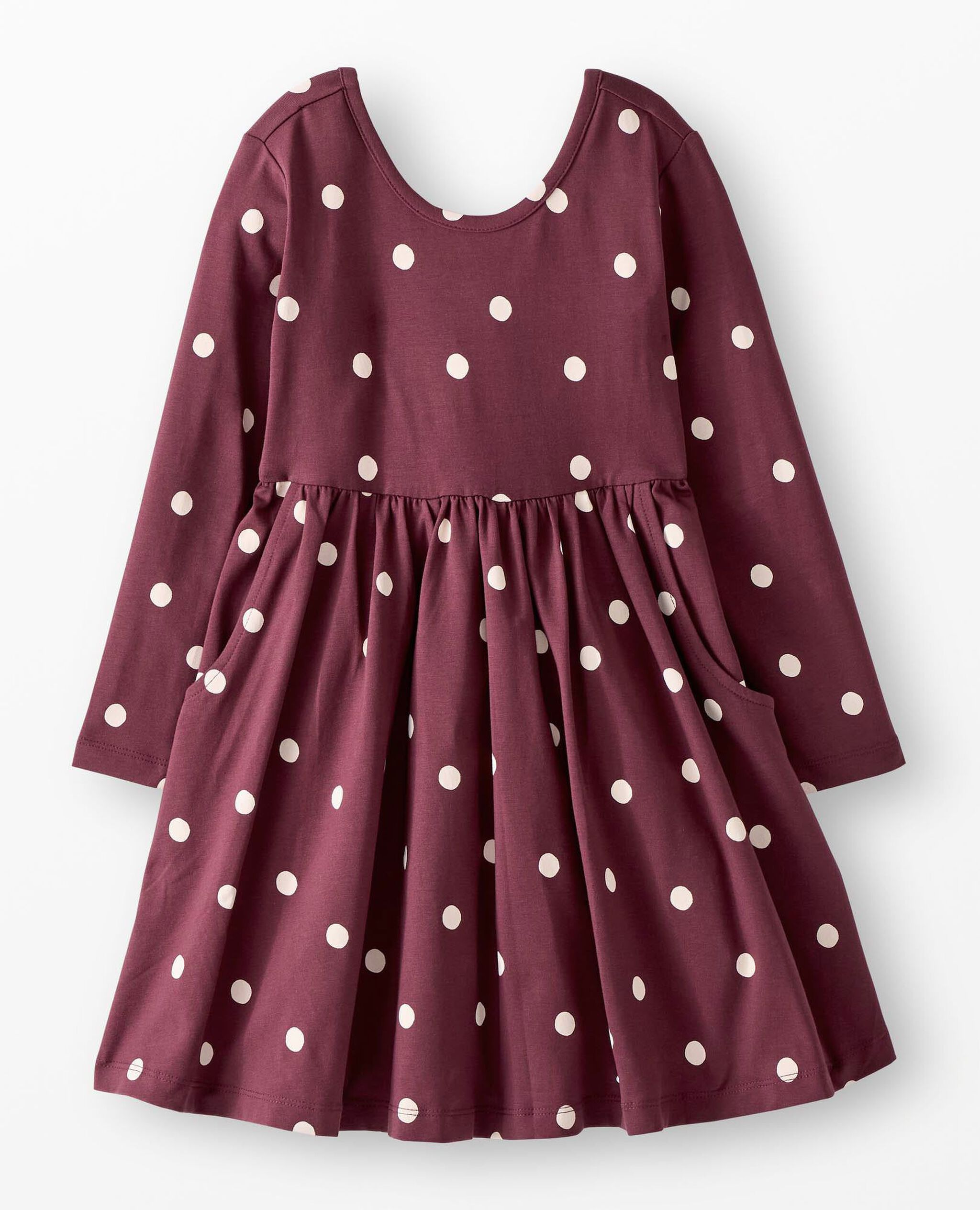 Long Sleeve Skater Dress with Pockets in Dots on Brown - main