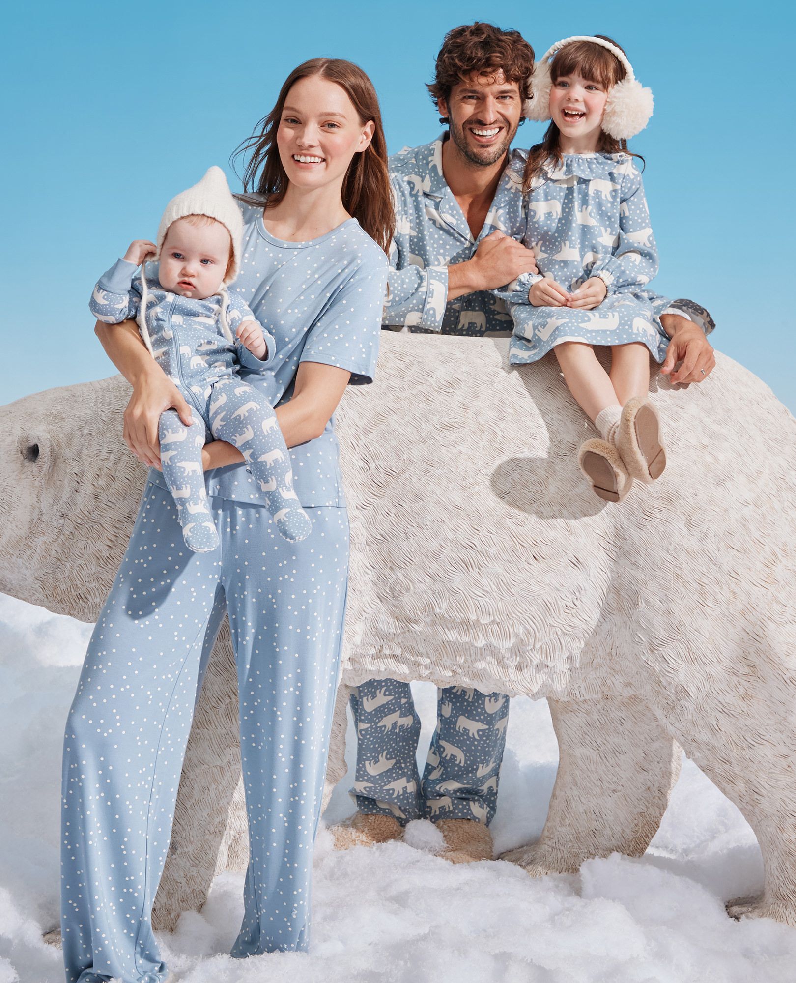 Adult Holiday Flannel Pajama Pants in Snowy Polar Bear on North Air - main