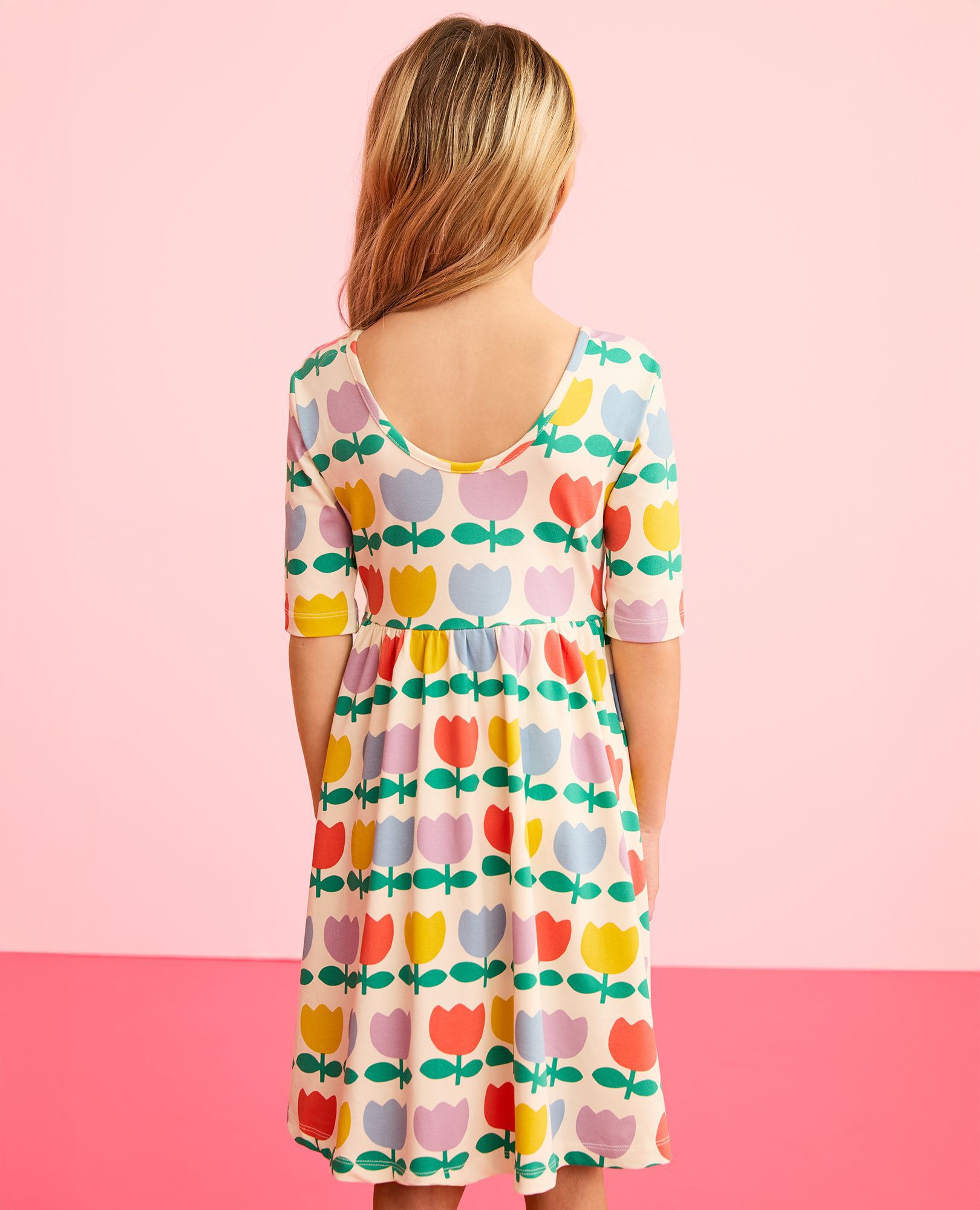 Skater Dress with Pockets in Rainbow Tulips - main