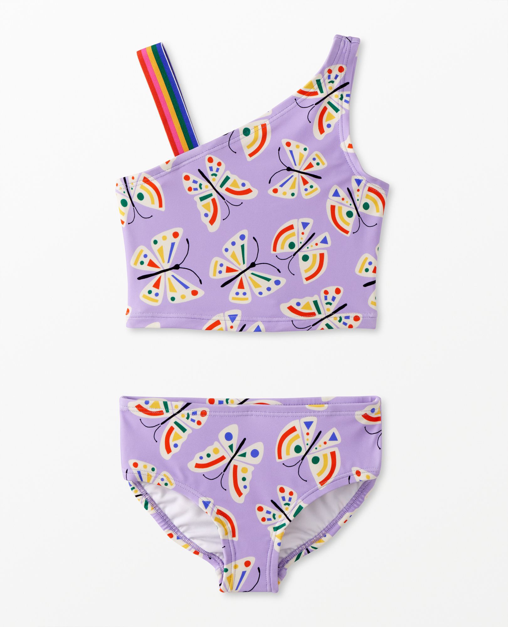 Butterfly Mosaic On Violet Tulip Two Piece Asymmetrical Swimsuit Toddler Girls Size 3 by Hanna Andersson