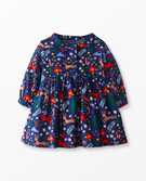 Baby Button Front Woven Flannel Dress in Winter Wonderland on Navy - main