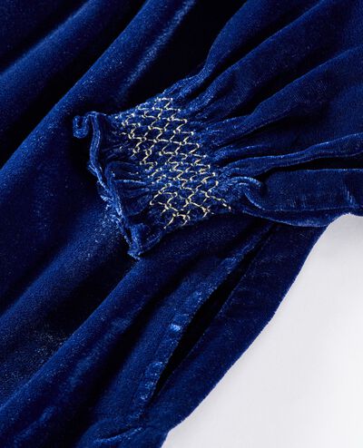 Balloon Sleeve Velvet Dress with Pockets in Navy Blue - main