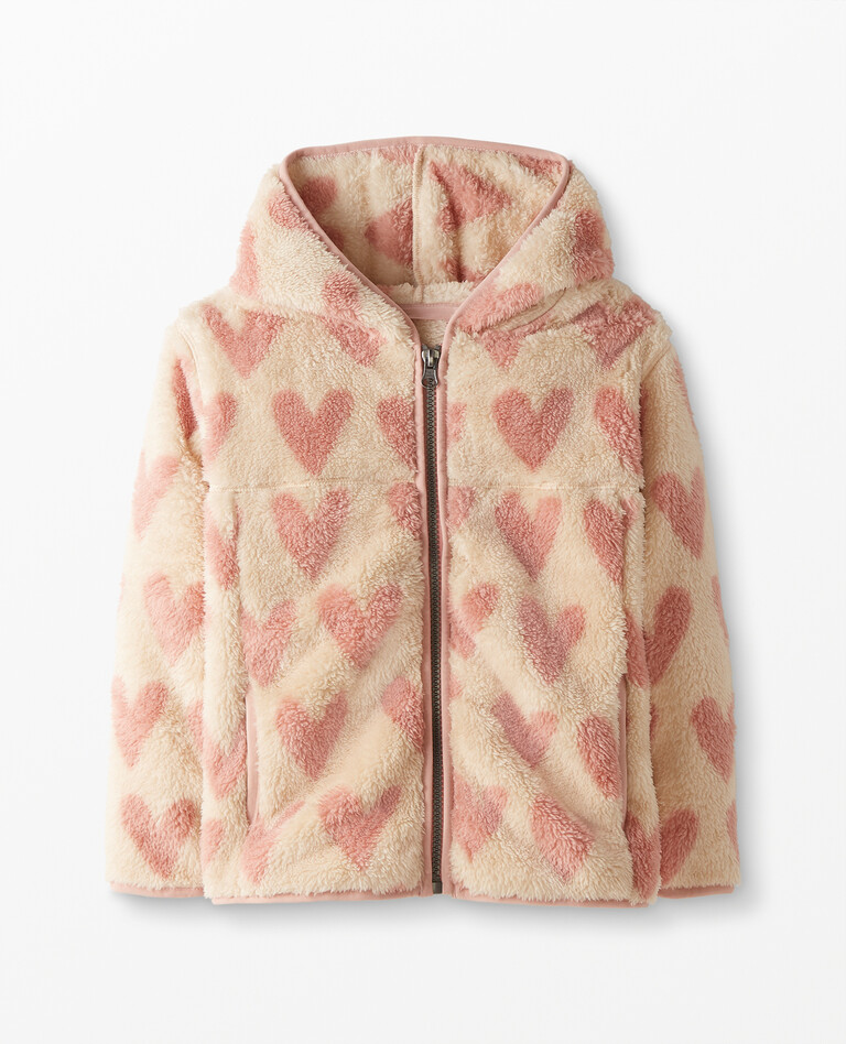 Print Recycled Marshmallow Fleece Jacket in Oat Hearts - main