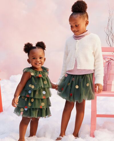 Baby Tulle Christmas Tree Dress in Ornaments Embroidery - main