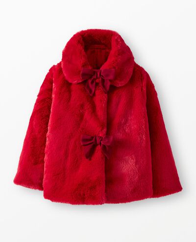 Faux Fur Bow Coat in Rich Red - main