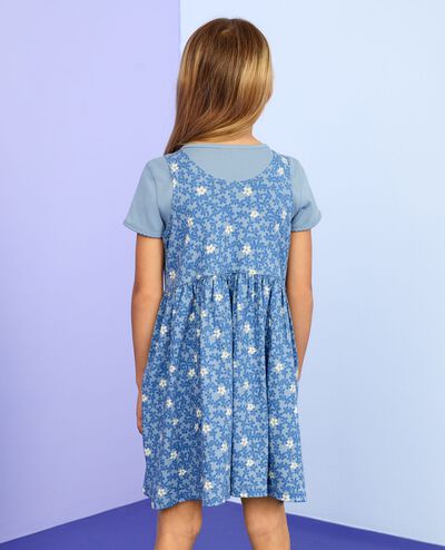 Sleeveless Button Front Dress with Pockets in Blue Flowers on Blue - main