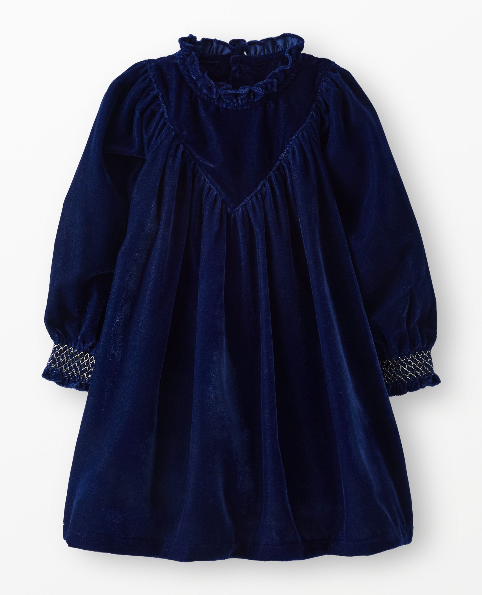 Balloon Sleeve Velvet Dress with Pockets in Navy Blue - main