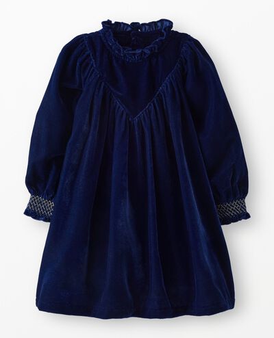 Balloon Sleeve Velvet Dress with Pockets in Navy Blue - main