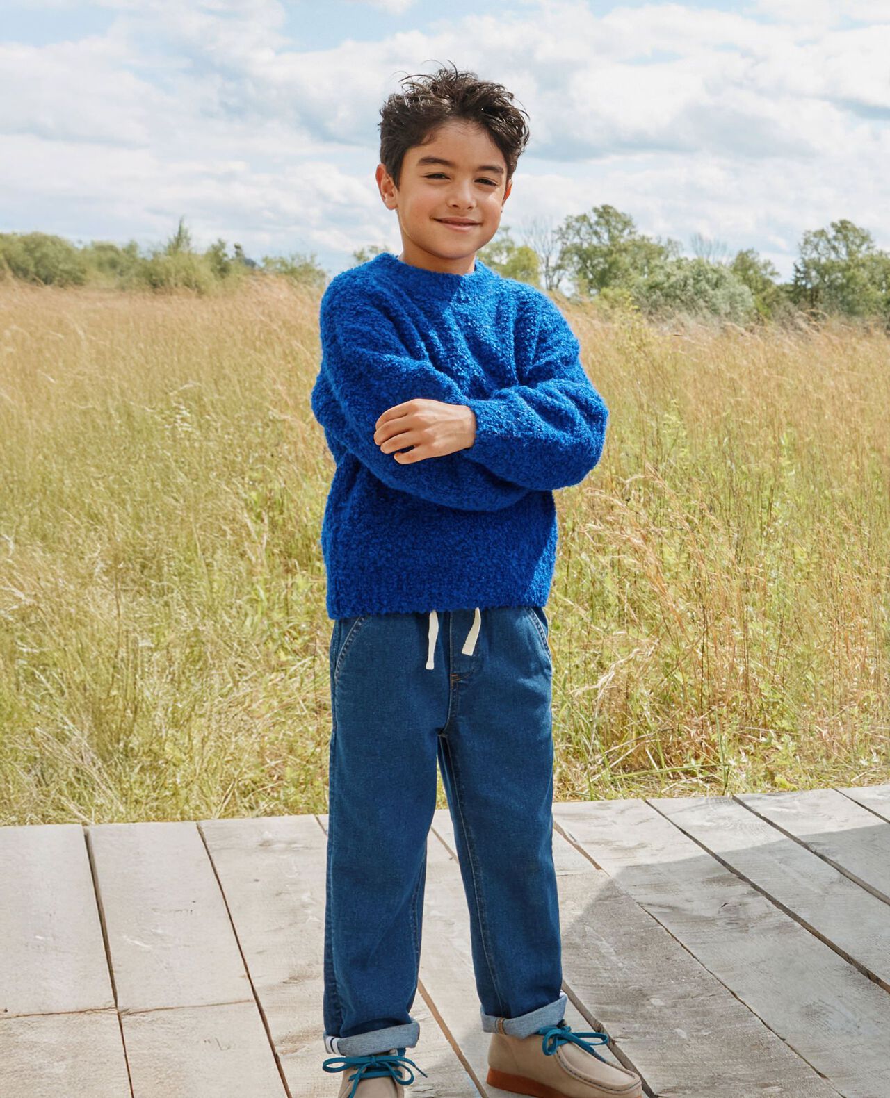 Mock Neck Bouclé Sweater in Spectrum Blue - main