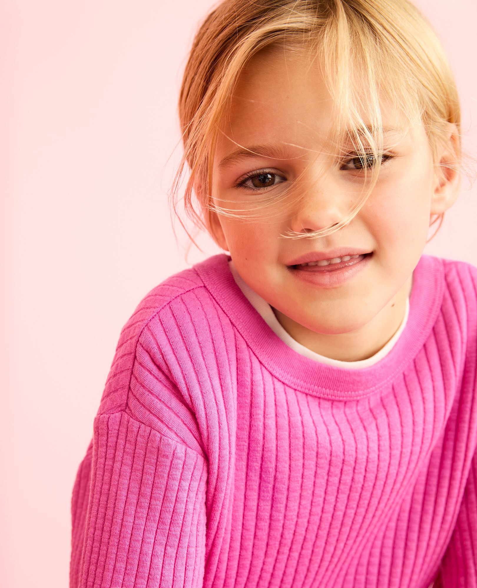 Ribbed Long Sleeve Top & Flare Pants Set in Phlox Pink - main