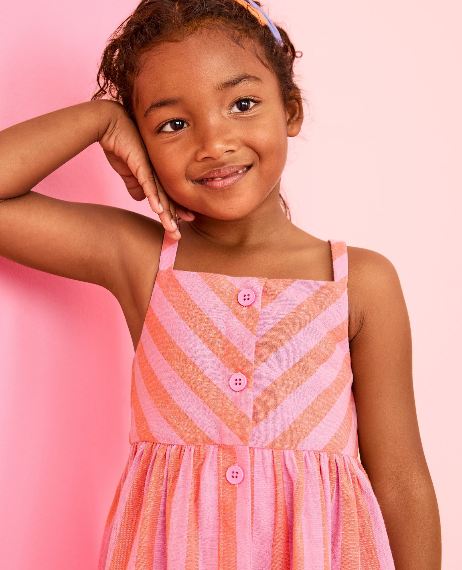 Sleeveless Linen Midi Dress with Pockets in Echinacea/Sun Fire - main