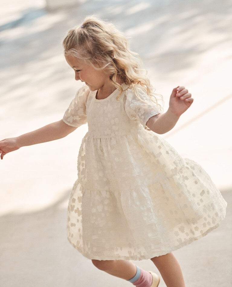Limited Edition Jacquard Tiered Dress in Ecru - main