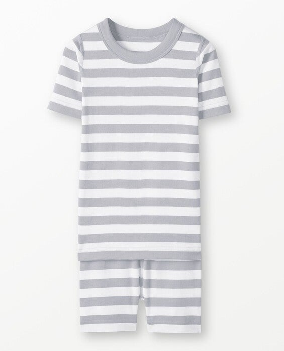 Toddler Striped Shorts John Pajama Set In Heather Grey & Hanna White - 100% Cotton - Size 3 by Hanna Andersson