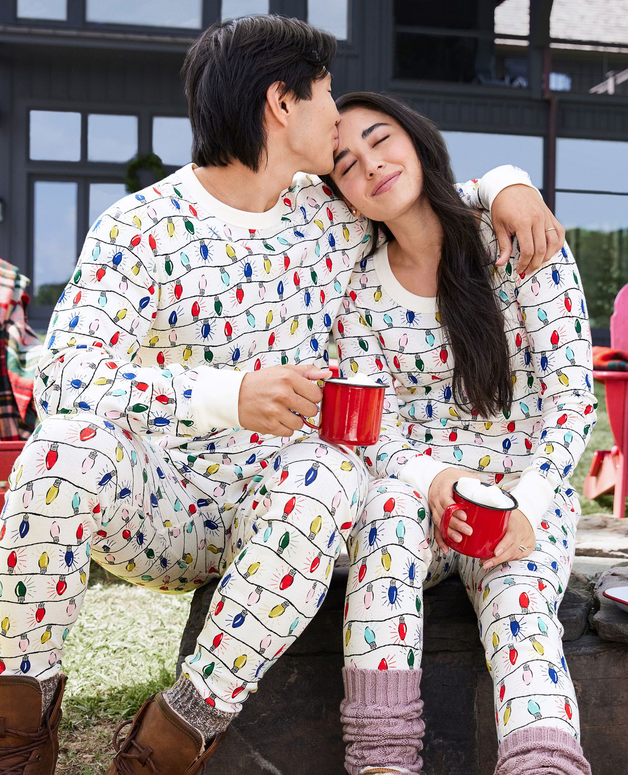 Women's Holiday Long John Pajama Top in Bright Bulbs - main