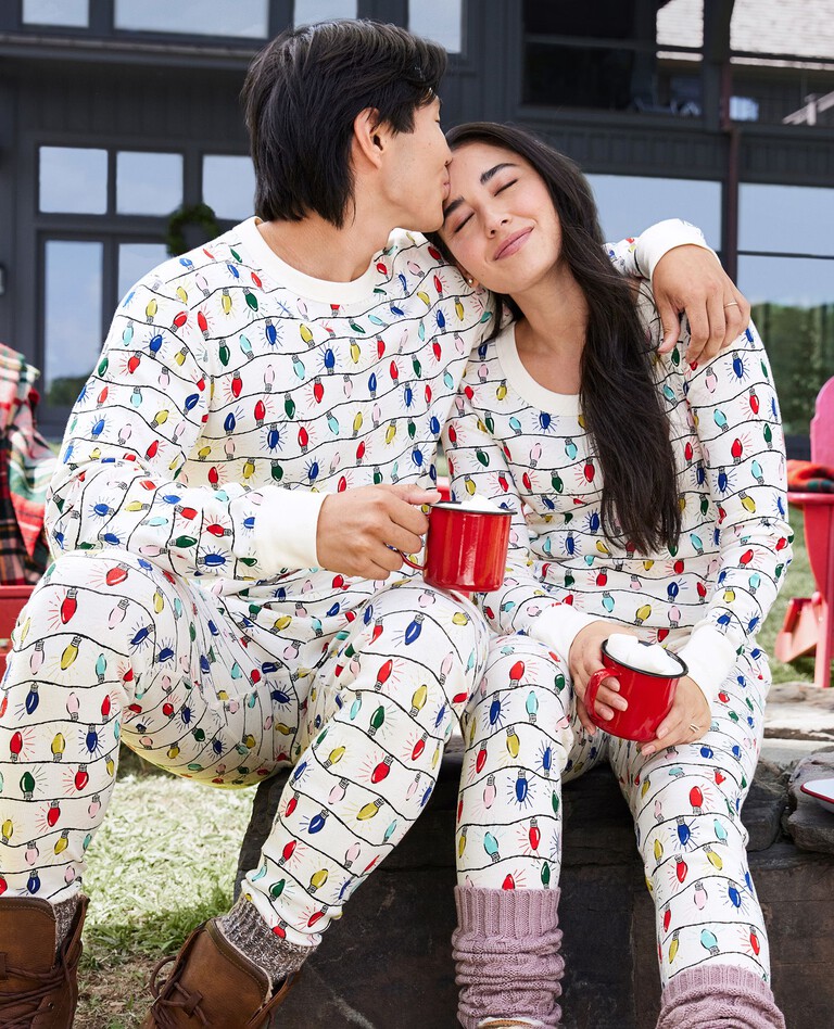 Women's Holiday Print Long John Pajama Top in Bright Bulbs - main