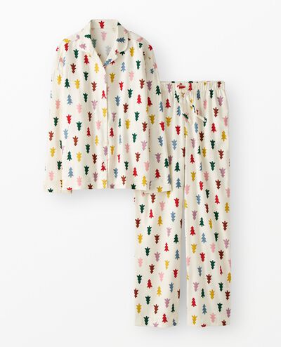 Women's Holiday Flannel Pajama Set in Festive Forest on Ecru - main