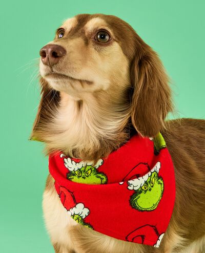 Dr. Seuss Grinch Flannel Dog Bandana in Merry Grinchmas on Red - main