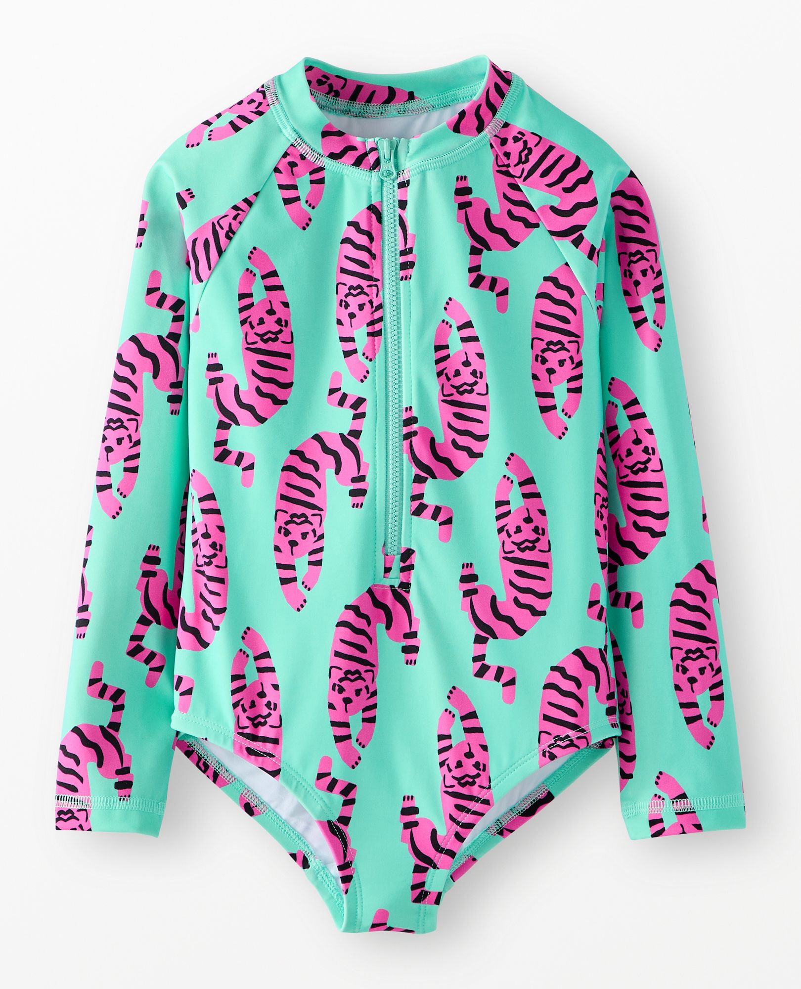 One-Piece Rashguard Swimsuit in Tiger on Green - main