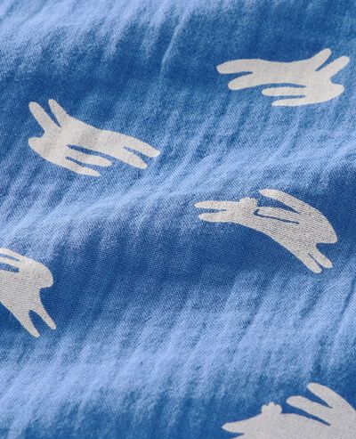 Easter Muslin Button Up Shirt in Hopping Bunnies on Blue - main