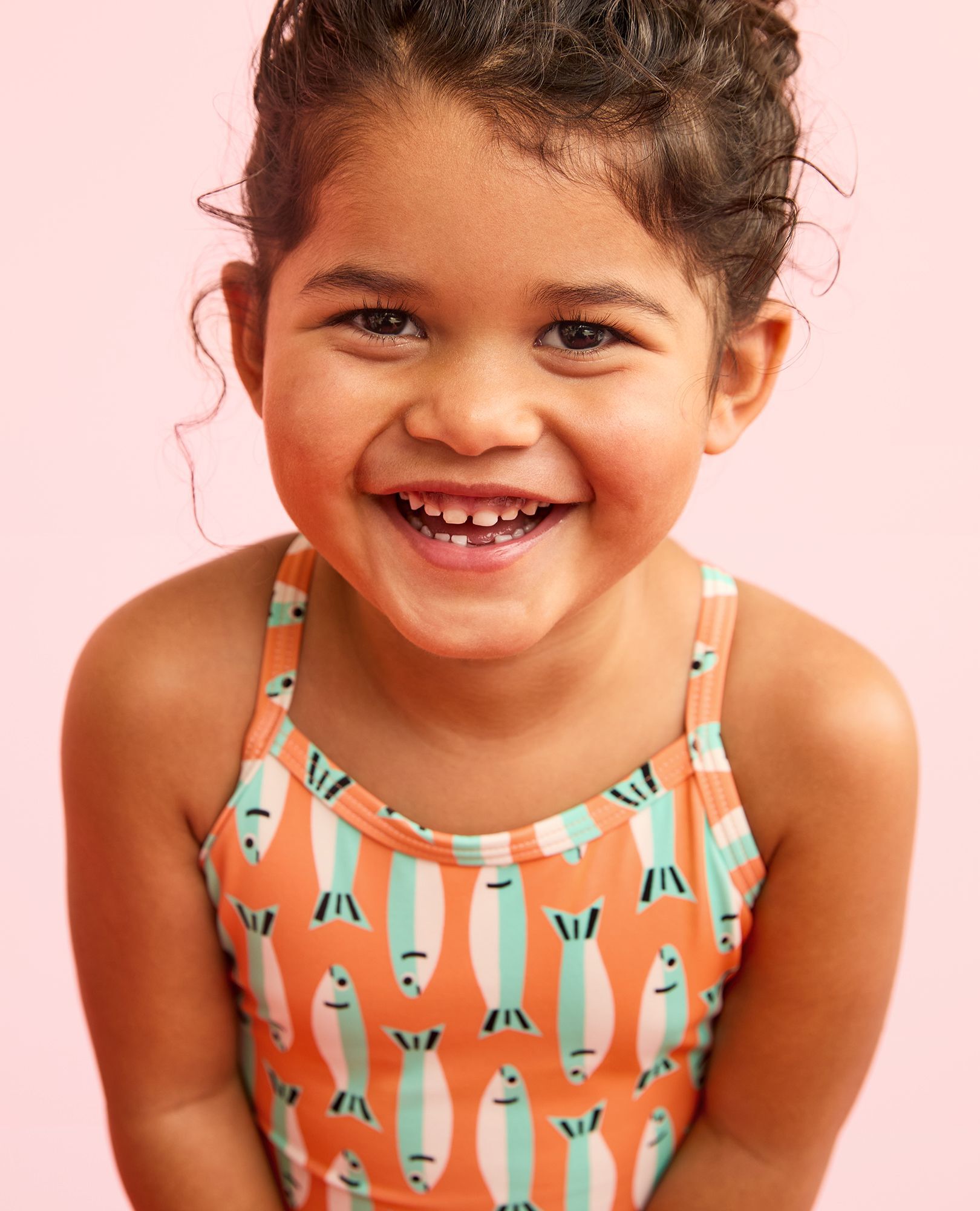 One-Piece Swimsuit in Sardines on Orange - main