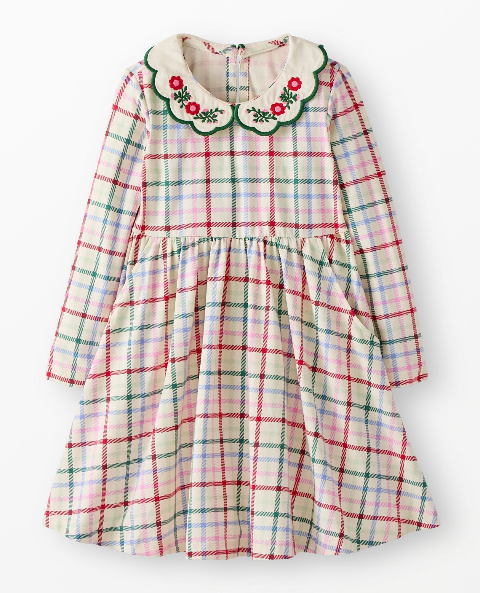 Long Sleeve Collared Skater Dress with Pockets in Multi Grid Plaid - main