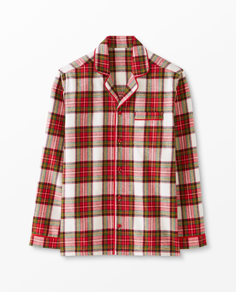 Adult Flannel Pajama Top in Family Holiday Plaid - main