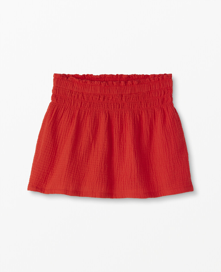 Smocked Skirt In Cotton Muslin in Tangy Red - main