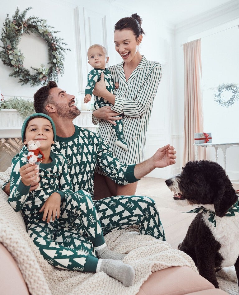 Women's Long Sleeve Nightshirt in HannaSoft™ in Fir Tree/Ecru - main