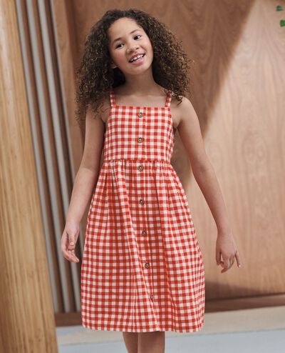 Sleeveless Linen Midi Dress with Pockets in Orange Spice Gingham - main