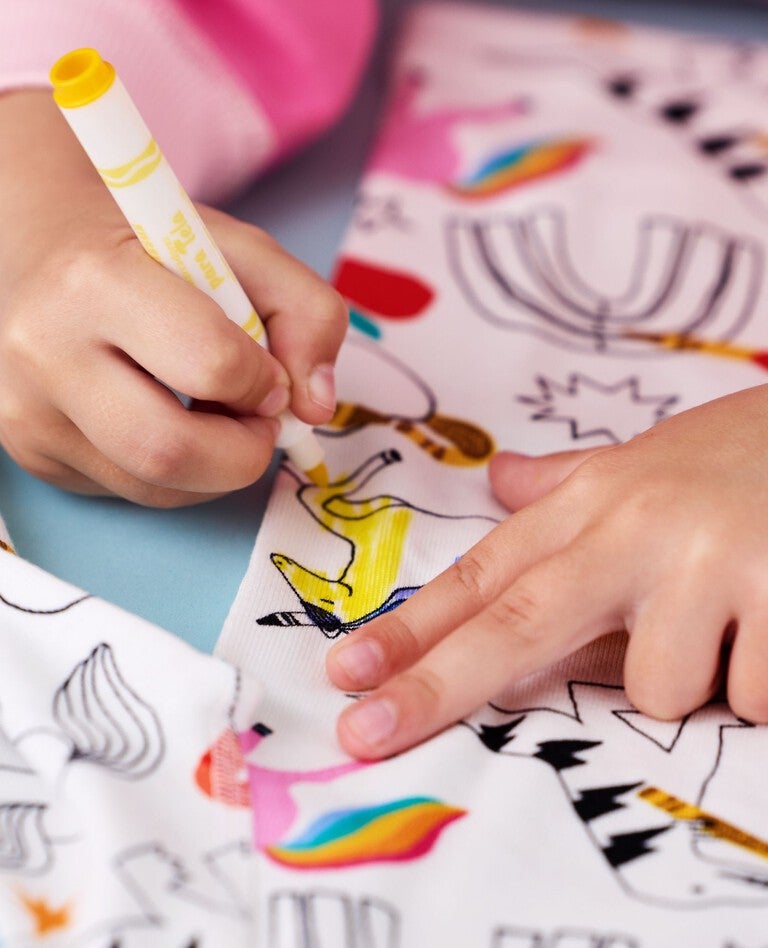 Kids Crayola® Color Your Dreams Long John Pajama Set in Color-In Animals - main