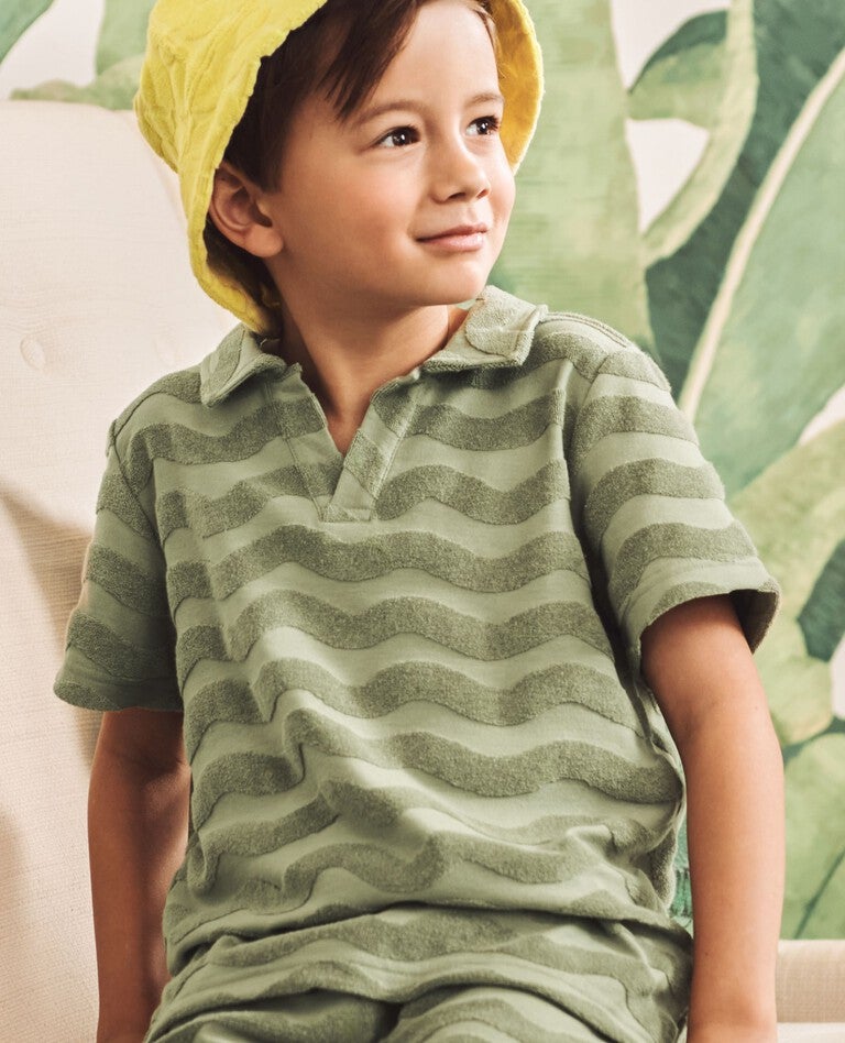 Terry Polo Shirt in Waves on Seagrass - main