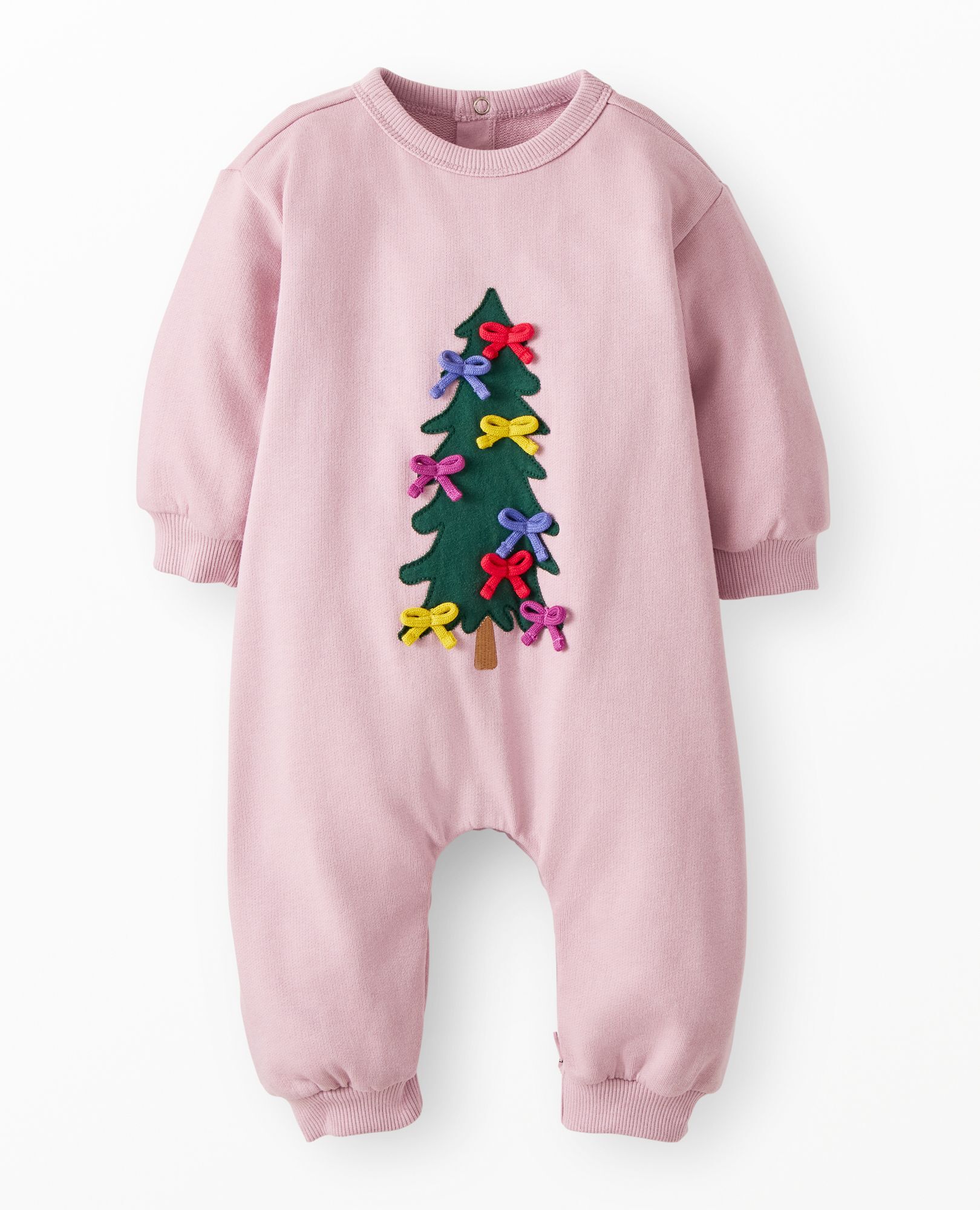 Baby Holiday French Terry Romper in Multi Bows on Tree - main