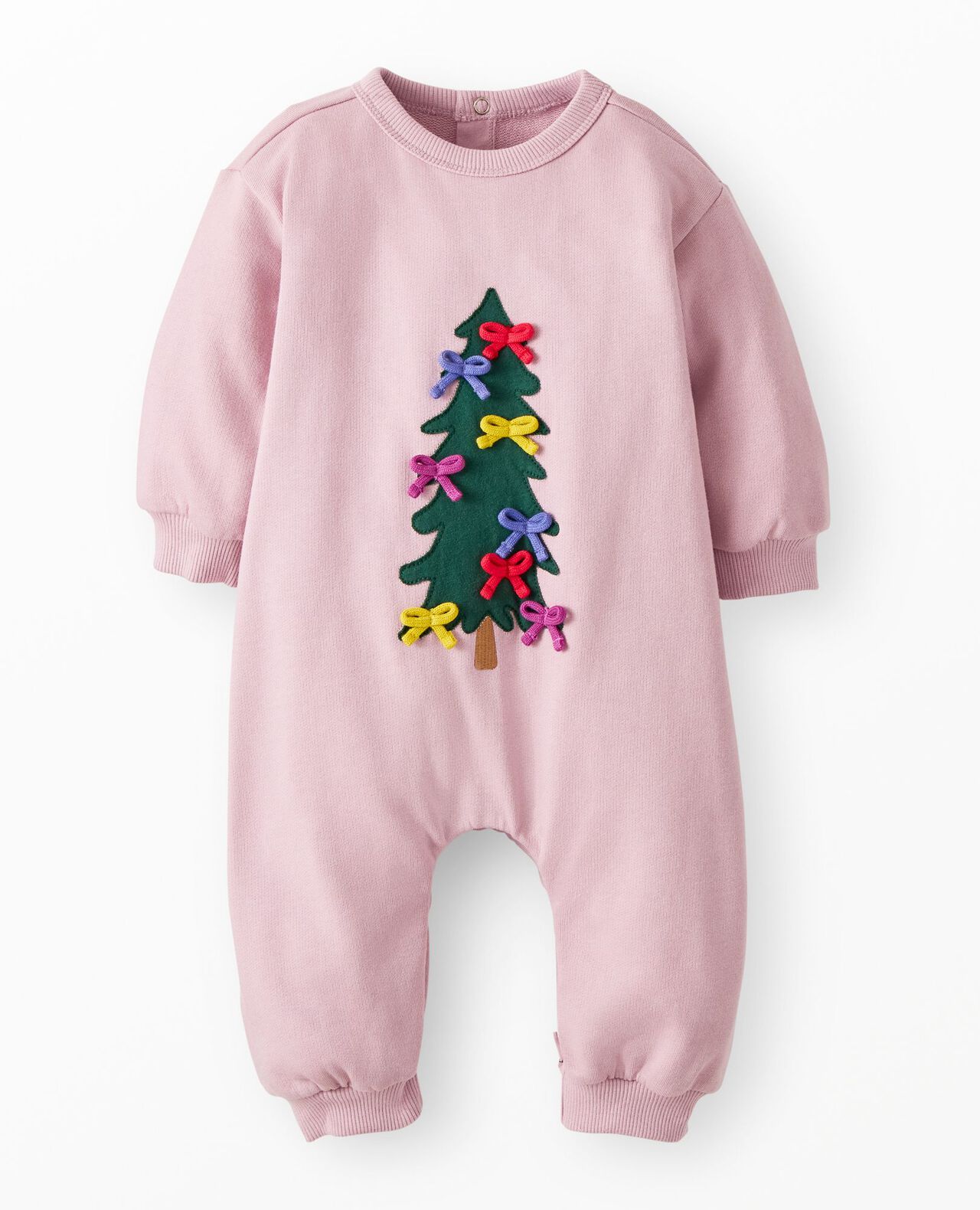 Baby Holiday French Terry Romper in Multi Bows on Tree - main
