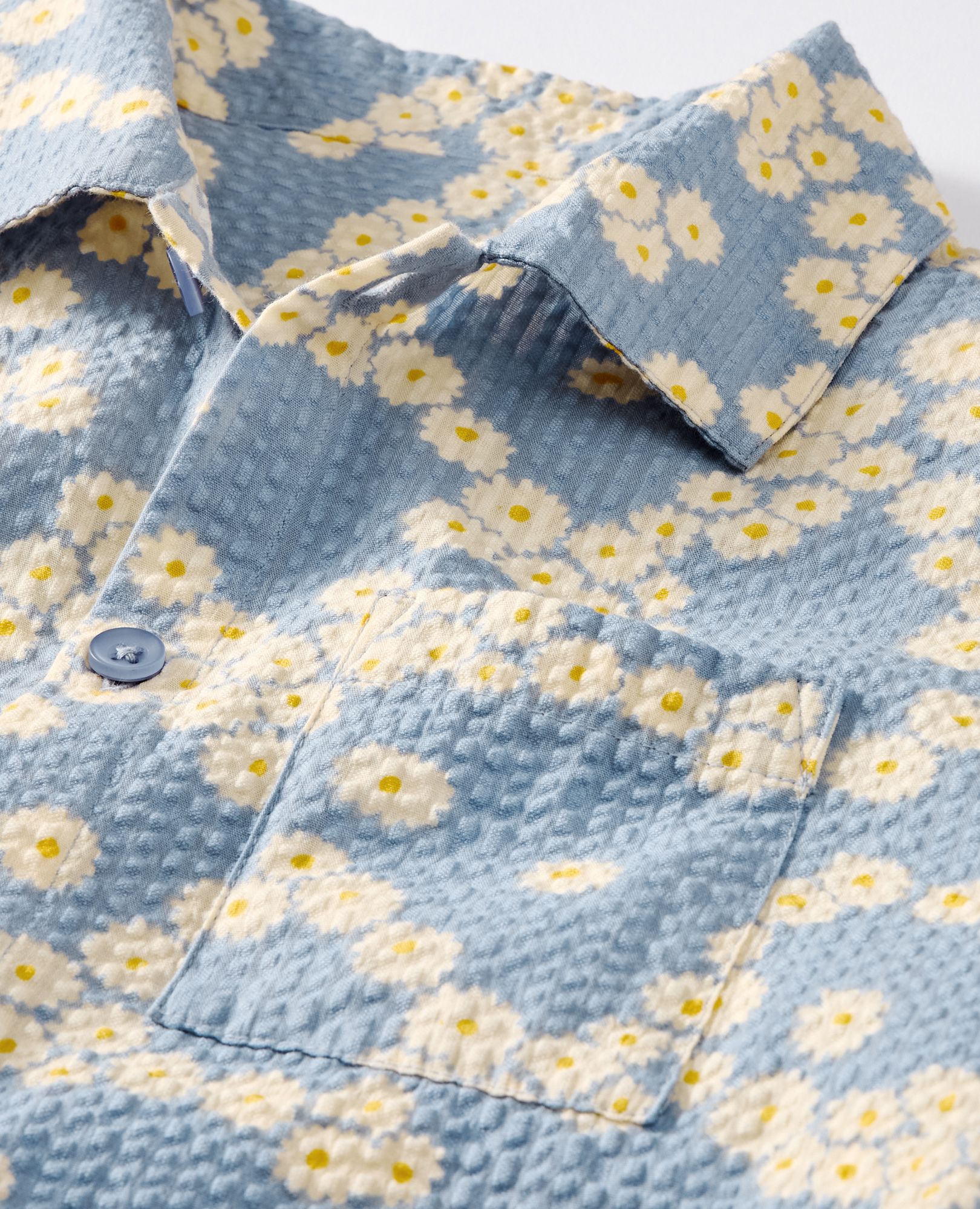 Oversized Seersucker Button Up Shirt in Flowers on Blue - main