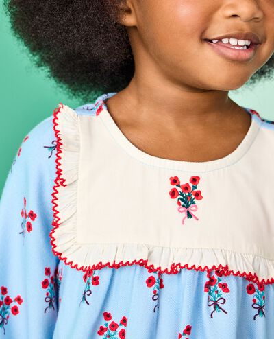 Holiday Flannel Bib Nightgown in Bouquets on Powder Blue - main
