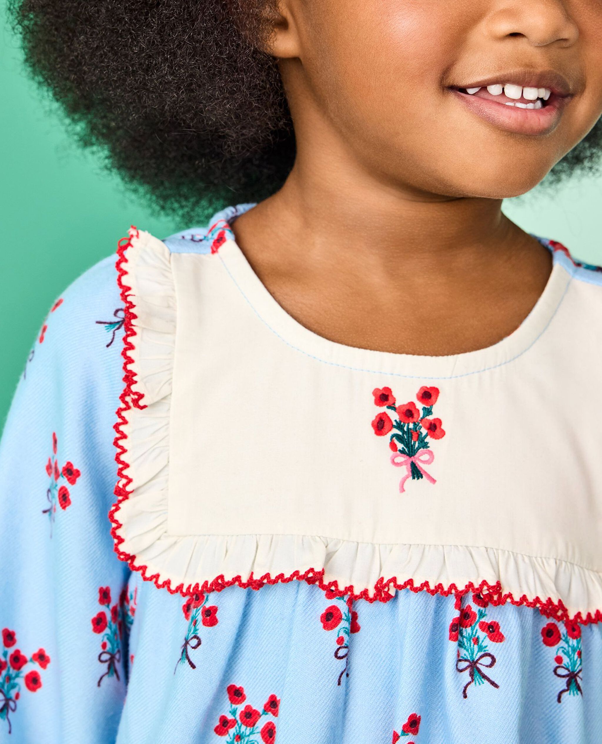 Holiday Flannel Bib Nightgown in Bouquets on Powder Blue - main