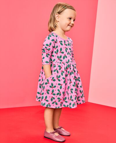 Long Sleeve Everywhere Dress with Pockets in Holly Jolly on Fuchsia Pink - main