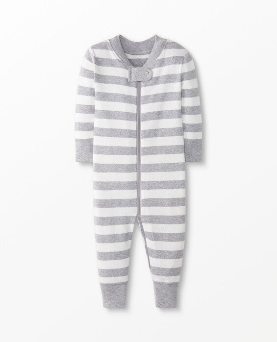 Baby Zip Sleeper Pajamas In Heather Grey & Hanna White - 100% Cotton - Size 6-12 mos by Hanna Andersson