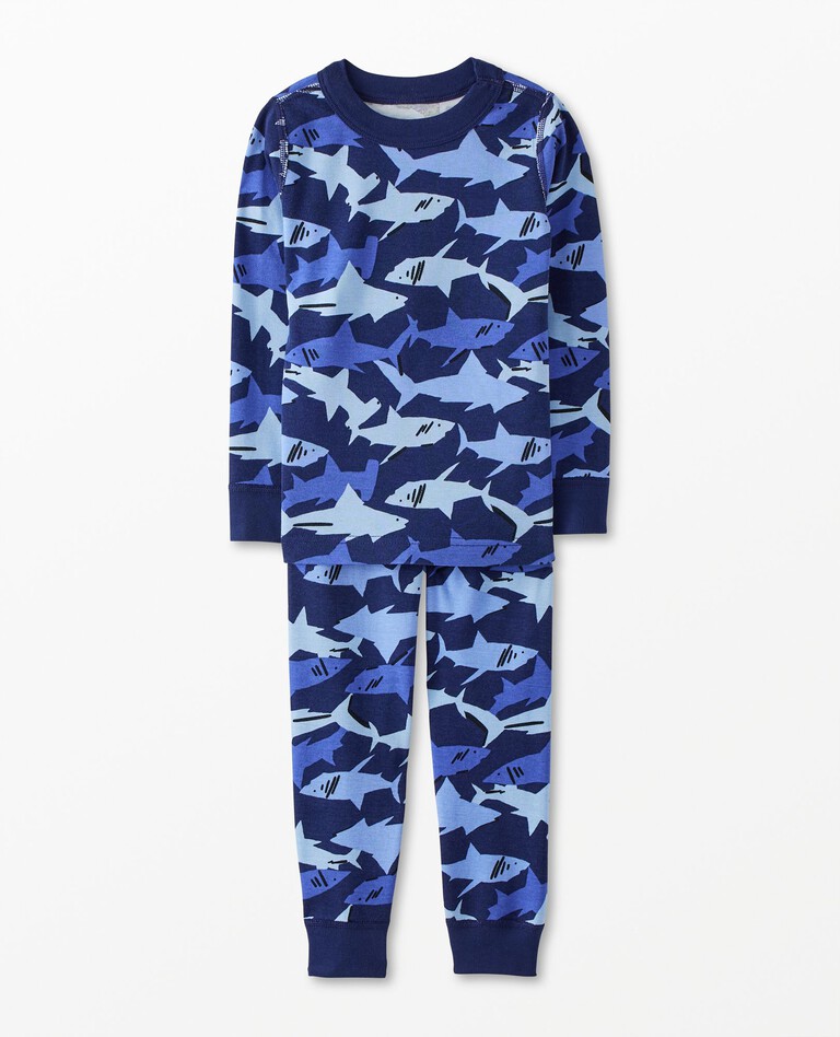 Long John Pajama Set in Swimming Sharks - main