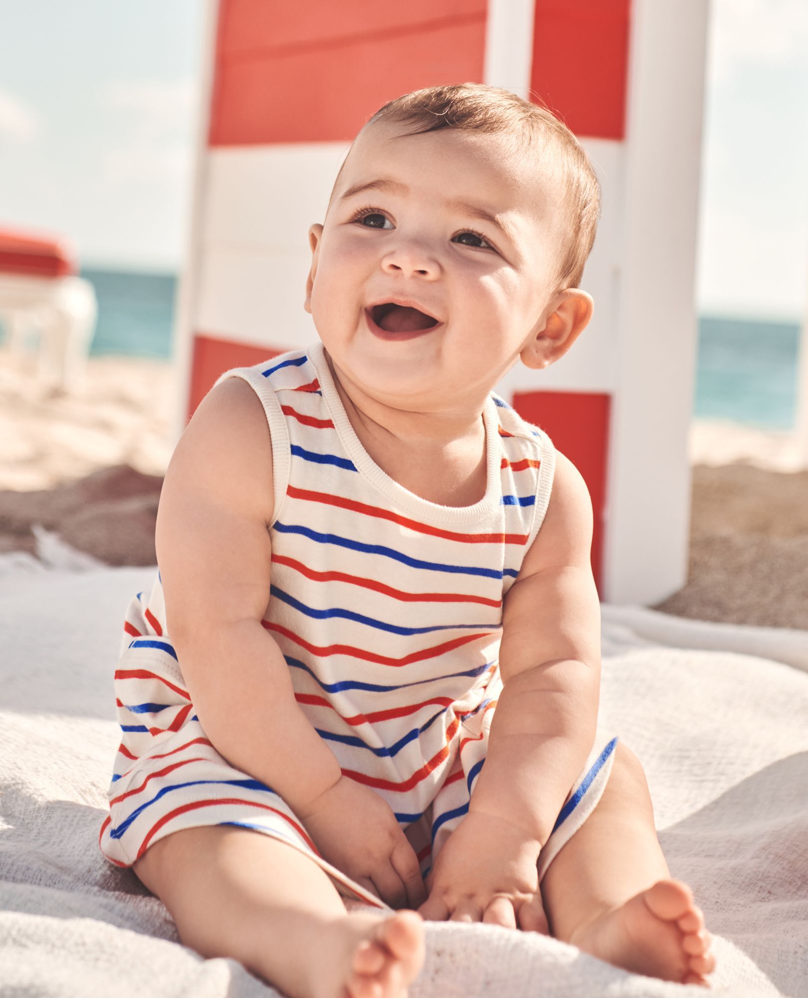 Baby Sleeveless Pocket Dress & Bloomers Set in RWB Stripe - main