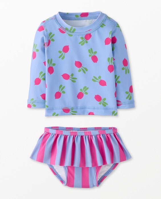 Girls' Pink Root Veggies Baby Rash Guard & Skirted Bikini Bottom Set - Size Toddler 18-24 mos by Hanna Andersson