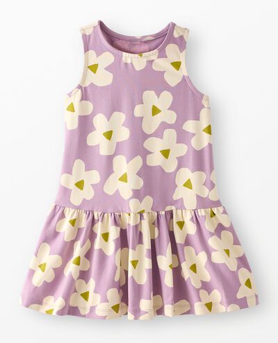 Sleeveless Drop Waist Peplum Dress in Ecru Flowers on Purple - main