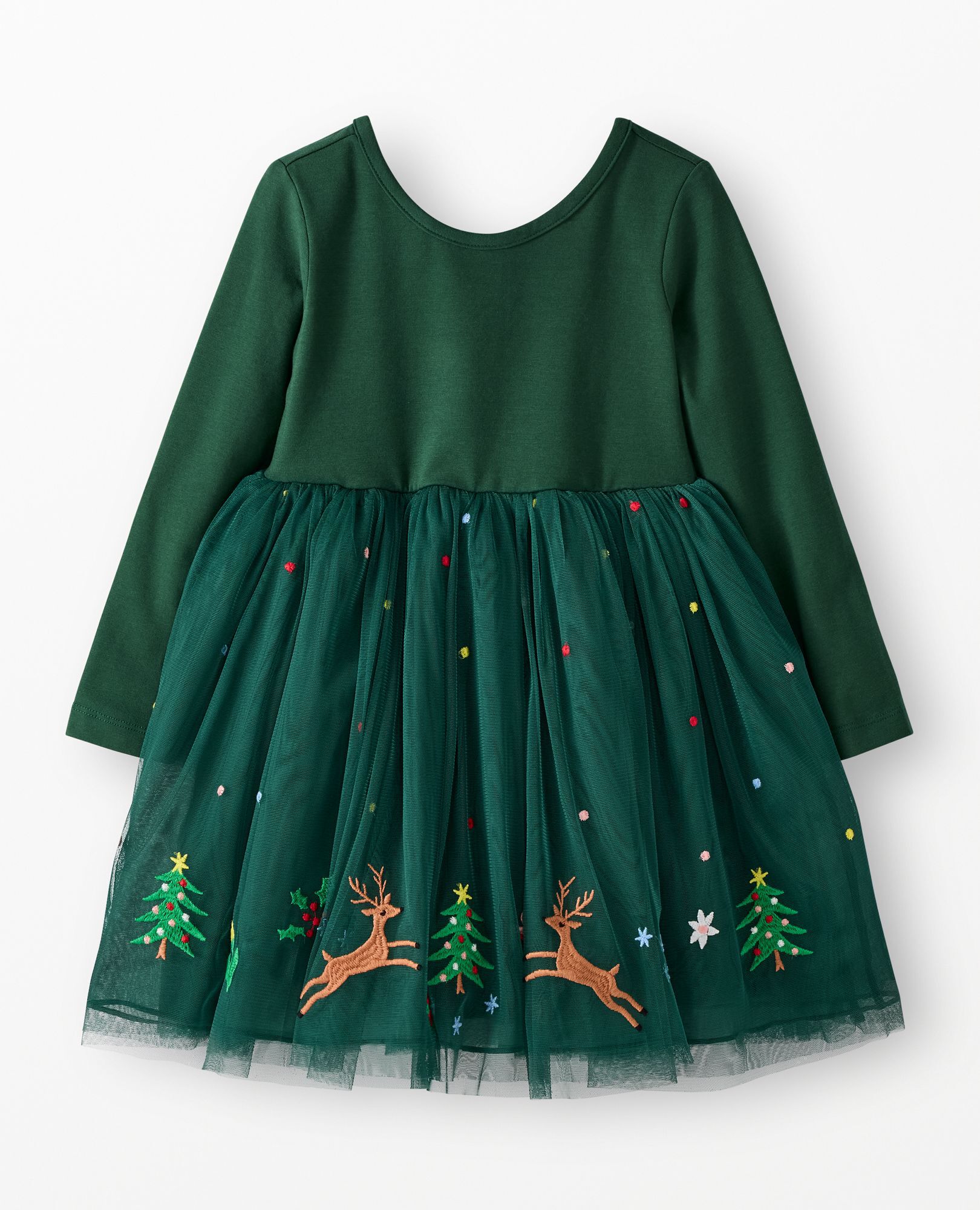 Long Sleeve Tulle Embroidered Dress in Reindeer on Malachite - main