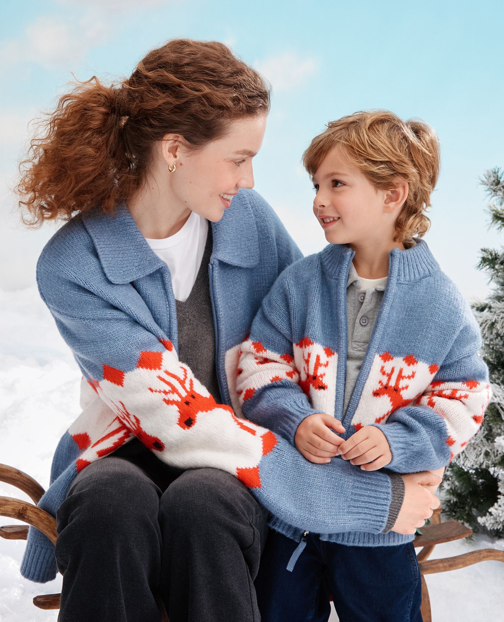 Holiday Dear Deer Cardigan in Dear Deer on Blue - main