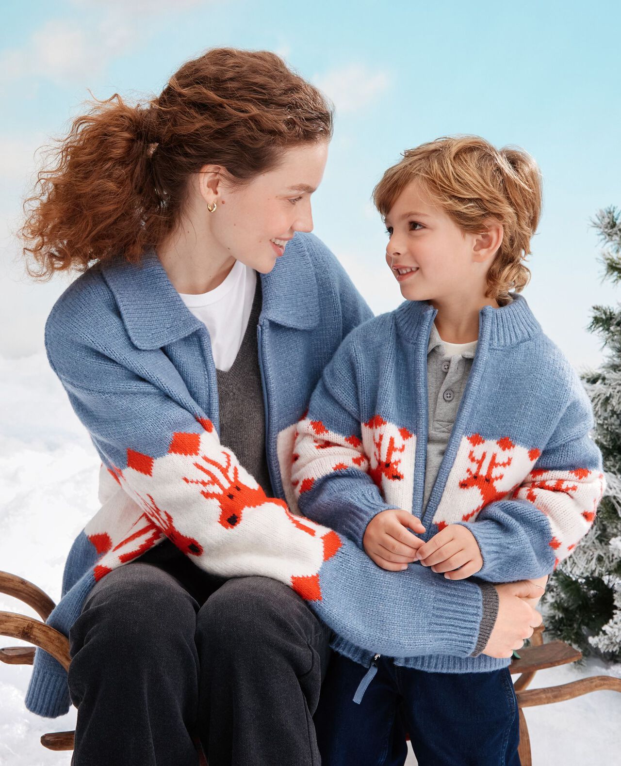 Holiday Dear Deer Cardigan in Dear Deer on Blue - main