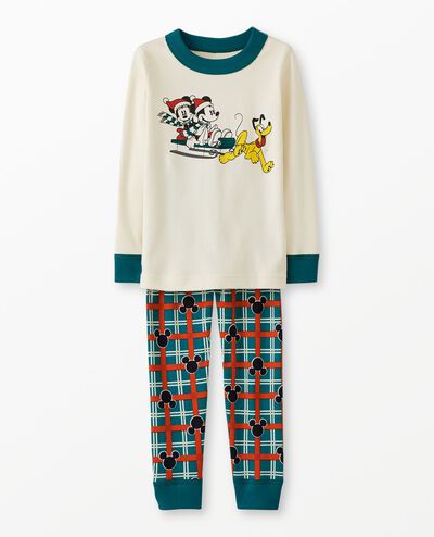 Kids Disney Mickey Mouse Holiday Long John Pajama Set in Mickey Holiday Plaid - main