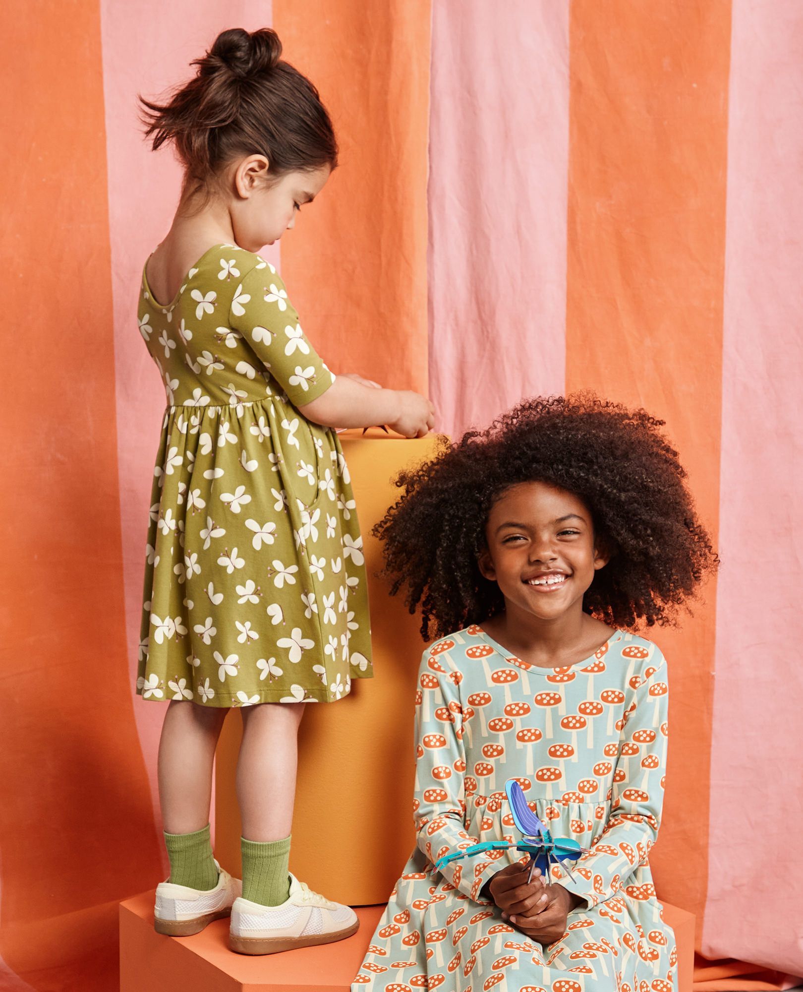 Skater Dress with Pockets in Butterflies on Moss Green - main