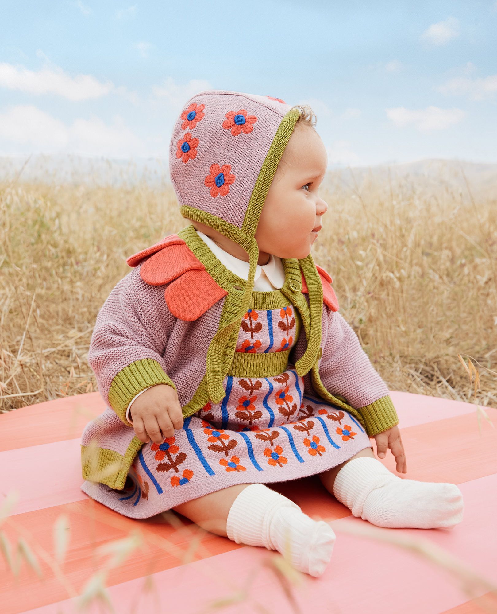 Baby Flower Cardigan & Hat Set in Cosmic Purple - main