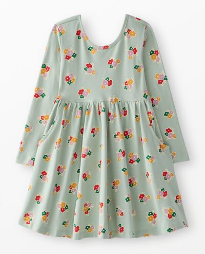 Long Sleeve Skater Dress with Pockets in Flower Bunch on Seafoam - main