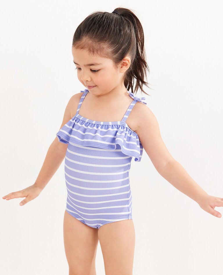 Recycled Stripe Ruffle One Piece Suit | Hanna Andersson Recycled Stripe Ruffle One Piece Suit | Hanna Andersson